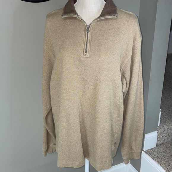 Mens tan or camel color large long sleeve 1/4 zip pullover. - Picture 3 of 11